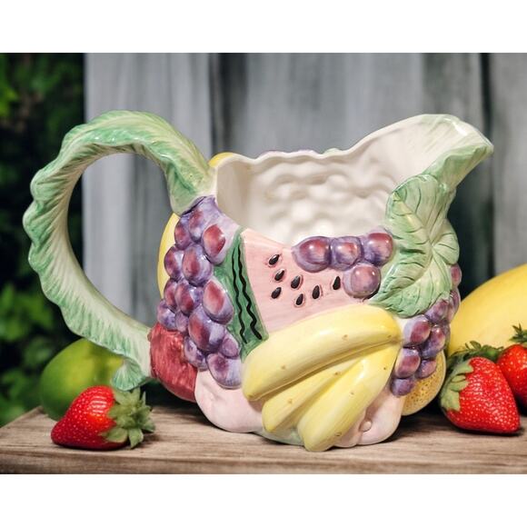 Fitz and Floyd Calypso Collection Pitcher 1.5qt Earthenware Handpainted 1988 EUC - Picture 4 of 7